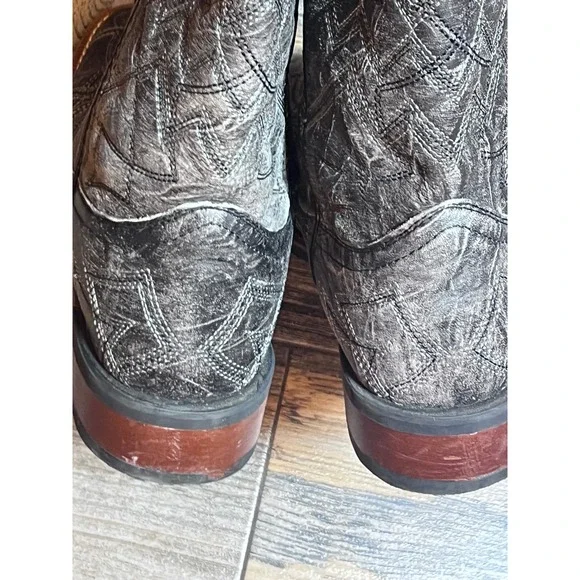 Laredo Axel Men 8D Black Distressed Leather Square Toe Cowboy Boots 7927 Western - Picture 9 of 11